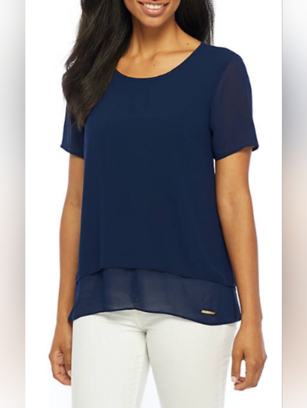 Michael Kors Top, Size XXL, Chiffon Layers, Navy Blue, Relaxed Fit